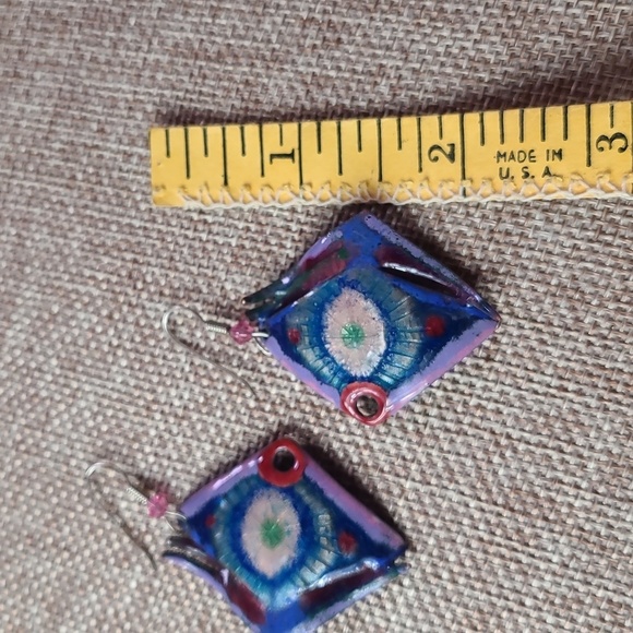 Colorful  purple blue red fish like art painter Earrings - Picture 11 of 12